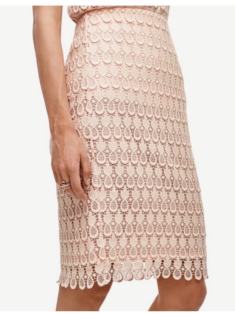 Ann Taylor blush peach light pink lace pineapple Pencil Skirt 6